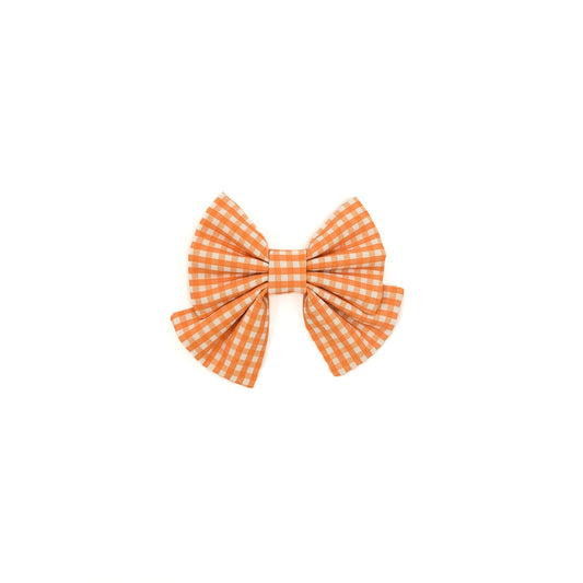 Orange Gingham Dog Bow